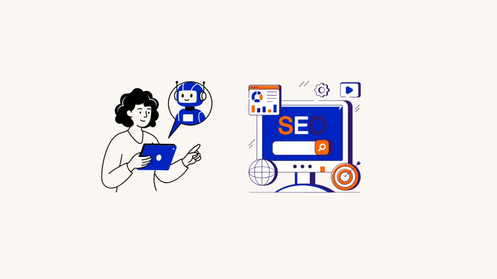 Woman With An Ai Assistant Beside An Seo Dashboard, Illustrating The Knowledge Layer Behind Ai Search Protocols