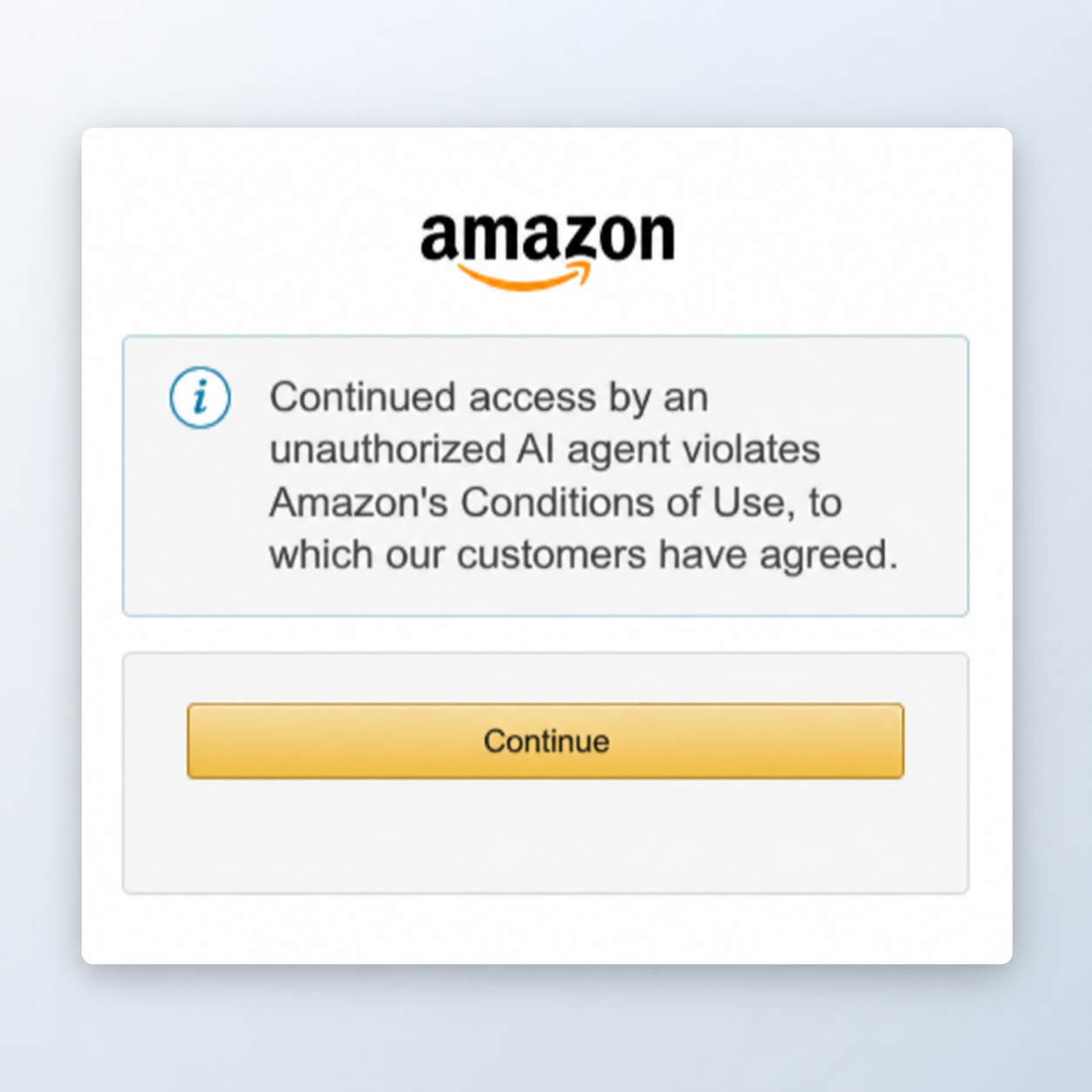Avis D’amazon Limitant L’accès Des Agents D’achat Non Autorisés.