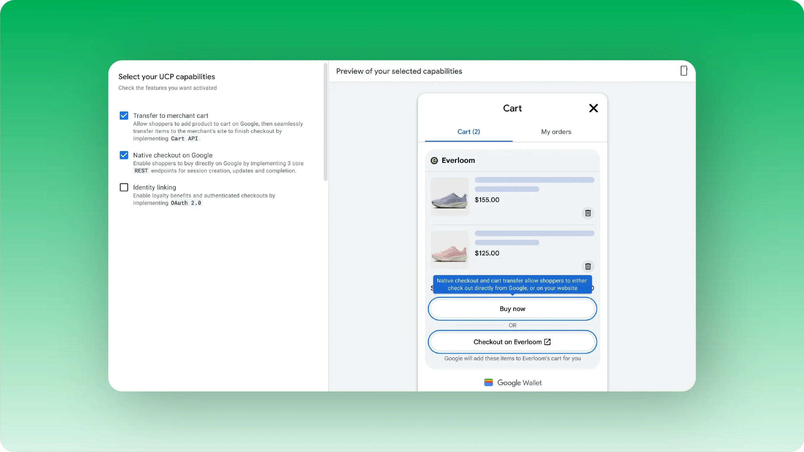 Google公式：Ucp統合ハブの画面例
