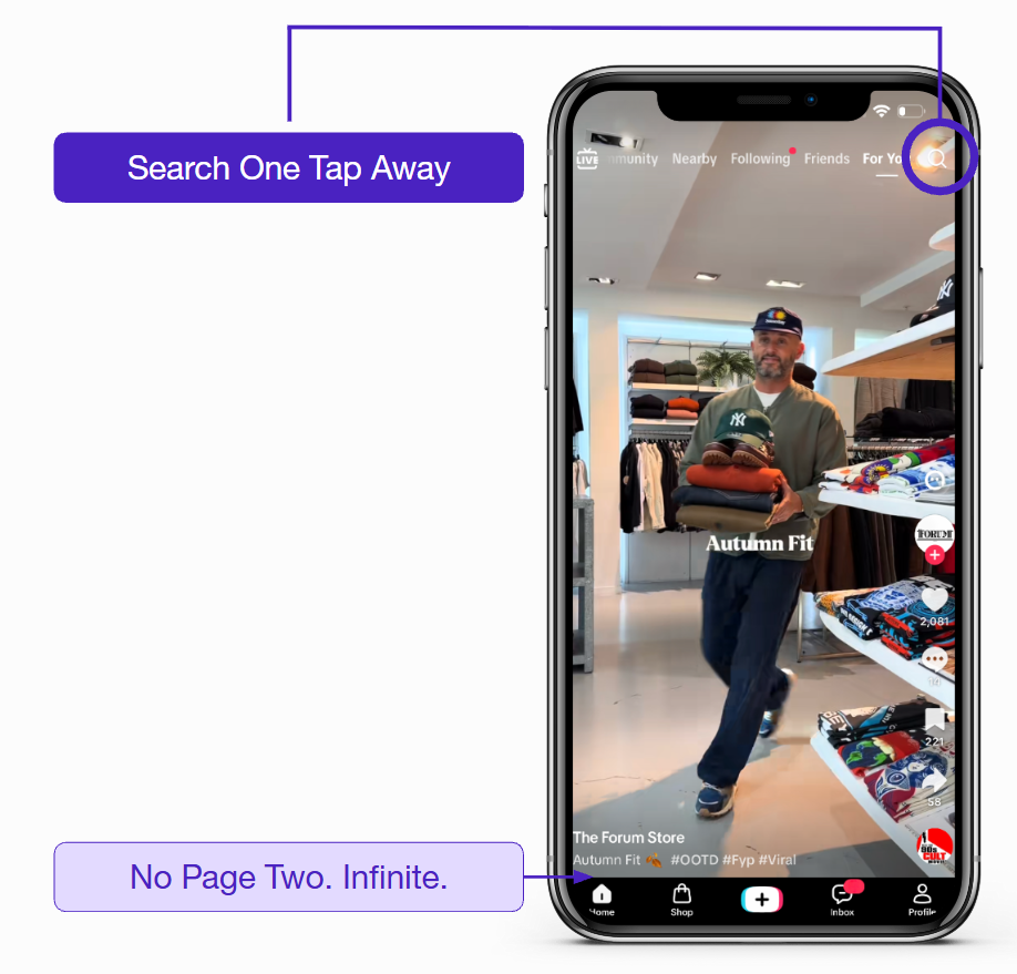 A Tiktok For You Feed Example Annotated By Search Engine Land. It Illustrates Recommendation-Led Discovery, Not Measured Attribution Lift.