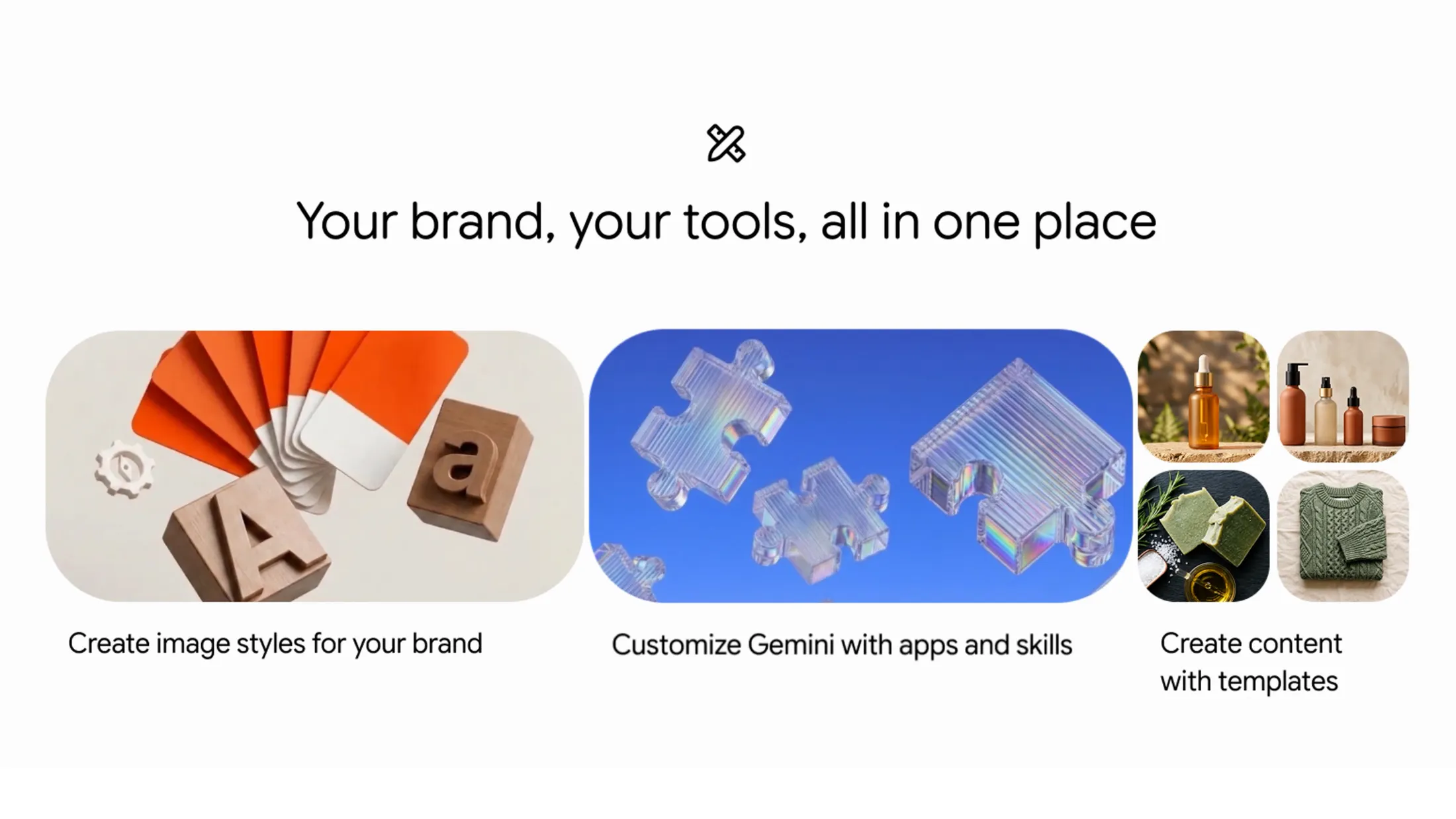 Google’s Official Gemini Small-Business Feature Illustration, Covering Brand Styles, Connected Tools And Content Templates.