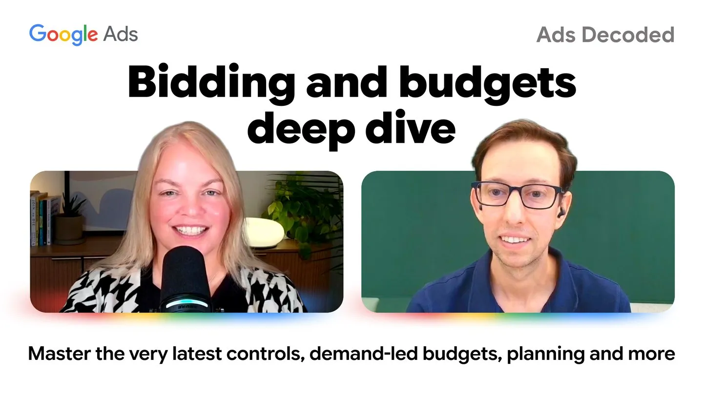 Ginny Marvin と Tal Akabas が入札と予算を語る、Google 公式 Ads Decoded エピソードの画像。