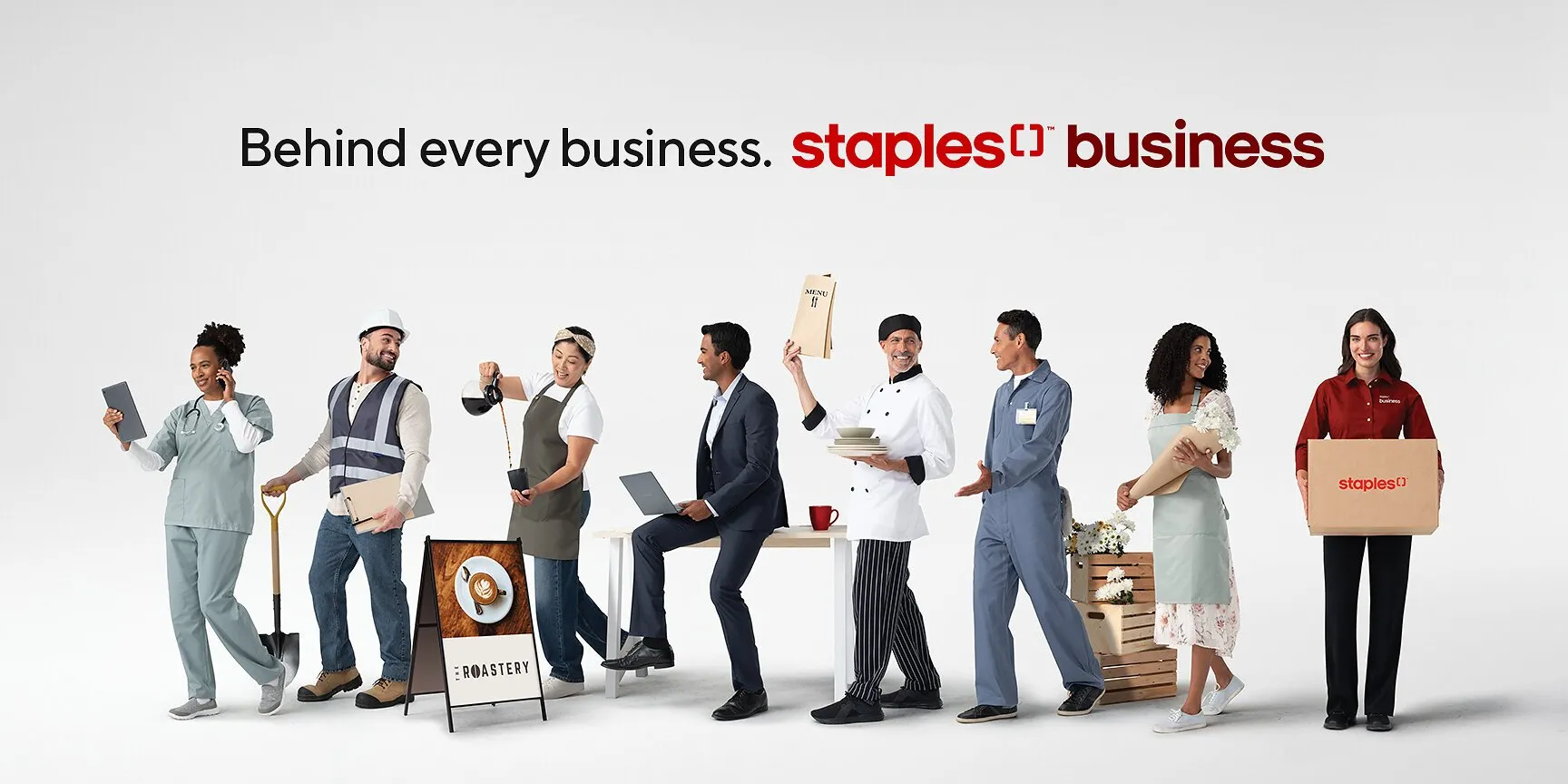 Staples Canada による Staples Business 発表時の公式イラスト。さまざまな業種の顧客を描いている。