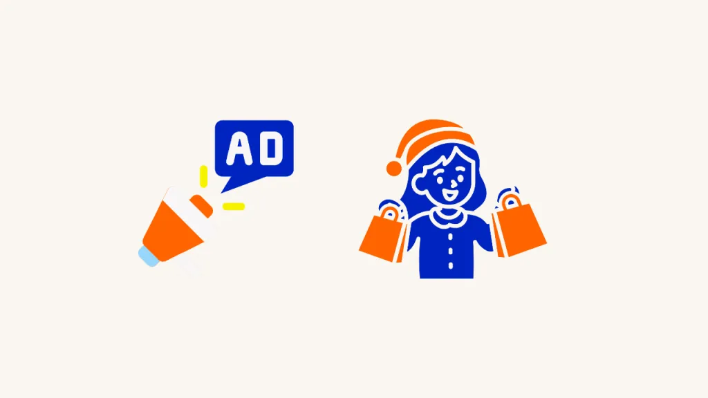 Holiday Ecommerce Illustration With An Advertising Megaphone And A Shopper Carrying Shopping Bags.