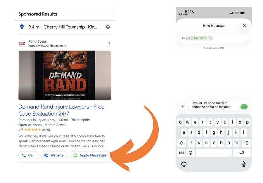 A Search-Ad Example Spotted By Anthony Higman Displays An Apple Messages Button; The Observation Does Not Confirm A General Rollout.