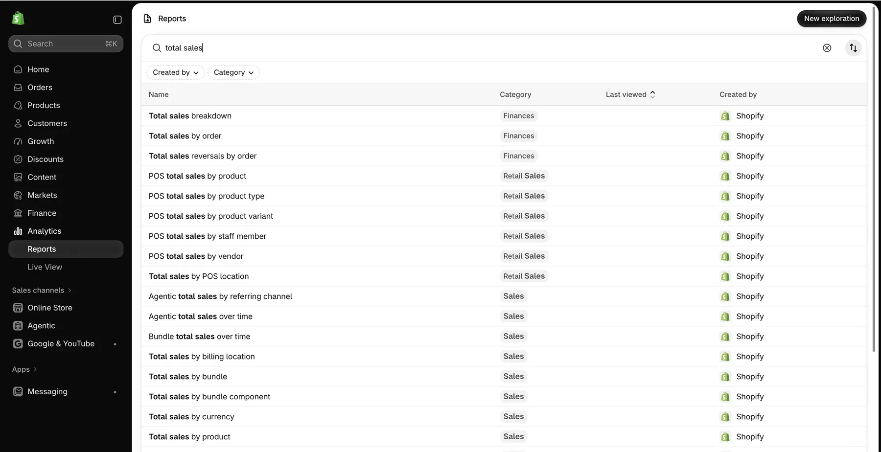 Shopify Analytics Report Search Results For Total Sales