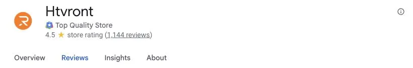 Google Us Store Page Htvront Rating, Review Count And Top Quality Store Badge