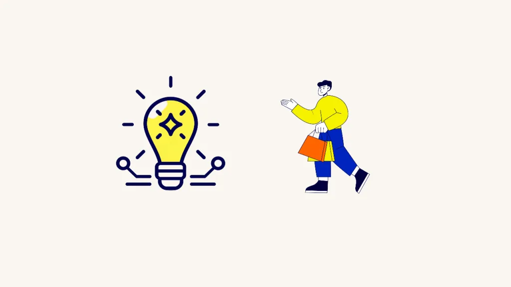 A Light Bulb Beside A Shopper Carrying Bags, Illustrating Inspiration Leading To A Purchase