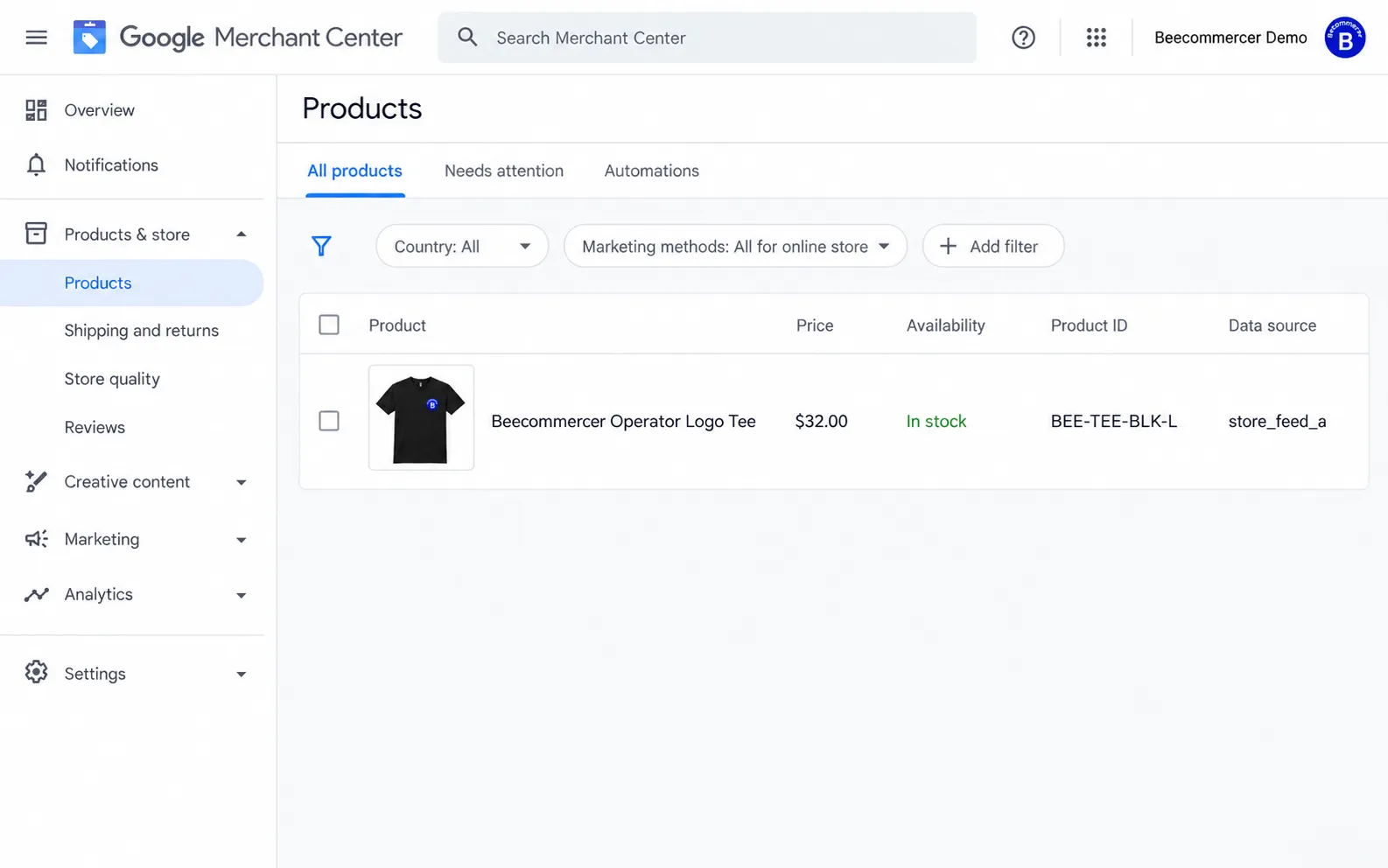 Eğitim Amaçlı Çizim: Bee-Tee-Blk-L Örnek Ürün Kimliğini Ve Store_Feed_A Kaynağını Bulun.